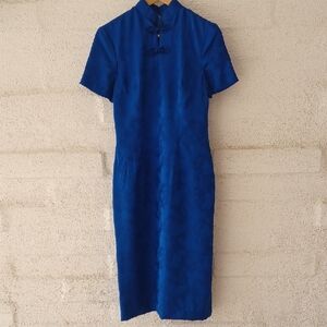 Vintage Silk Brocade Cheongsam Style Dress, Butterfly Pattern, Frog Closures